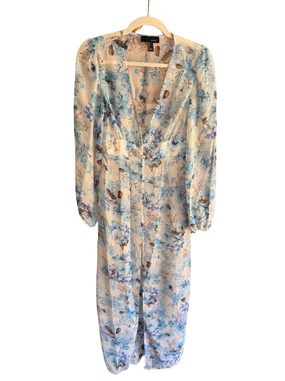 Blue White Floral Duster Maxi Length Sheer Medium